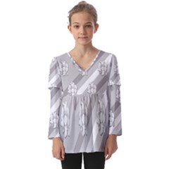 Strip-gray Kids  V Neck Casual Top by nateshop