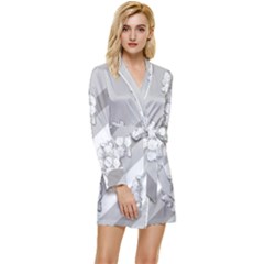 Strip-gray Long Sleeve Satin Robe by nateshop