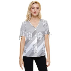 Strip-gray Bow Sleeve Button Up Top by nateshop