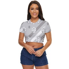 Strip-gray Side Button Cropped Tee