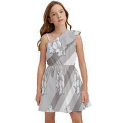 Strip-gray Kids  One Shoulder Party Dress by nateshop