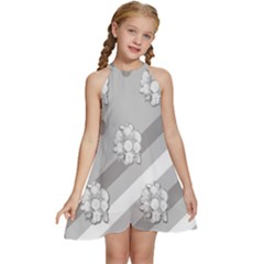 Strip-gray Kids  Halter Collar Waist Tie Chiffon Dress