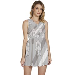 Strip-gray Sleeveless High Waist Mini Dress by nateshop