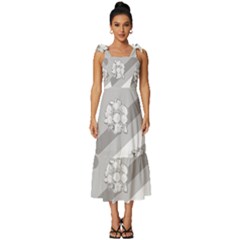 Strip-gray Tie-strap Tiered Midi Chiffon Dress by nateshop