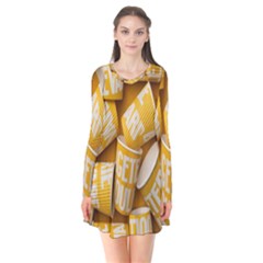 Yellow-cups Long Sleeve V-neck Flare Dress by nateshop