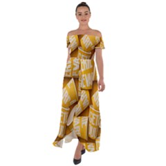 Yellow-cups Off Shoulder Open Front Chiffon Dress