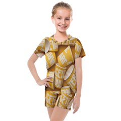 Yellow-cups Kids  Mesh Tee And Shorts Set