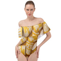 Yellow-cups Off Shoulder Velour Bodysuit 