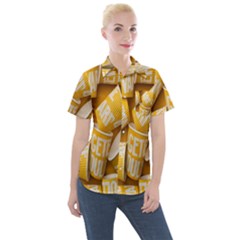 Yellow-cups Women s Short Sleeve Pocket Shirt