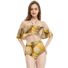 Yellow-cups Halter Flowy Bikini Set 