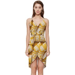 Yellow-cups Wrap Frill Dress