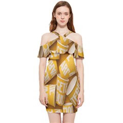 Yellow-cups Shoulder Frill Bodycon Summer Dress