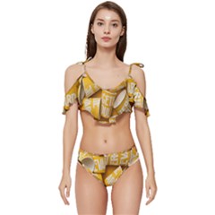 Yellow-cups Ruffle Edge Tie Up Bikini Set	