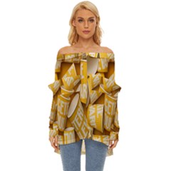 Yellow-cups Off Shoulder Chiffon Pocket Shirt