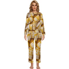 Yellow-cups Womens  Long Sleeve Lightweight Pajamas Set