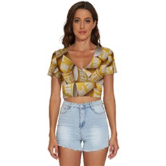 Yellow-cups V-neck Crop Top by nateshop