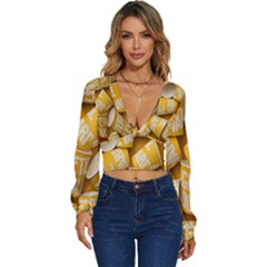 Yellow-cups Long Sleeve Deep-v Velour Top