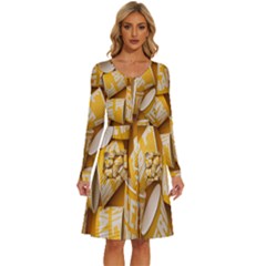 Yellow-cups Long Sleeve Dress With Pocket