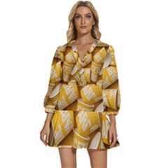 Yellow-cups V-neck Placket Mini Dress