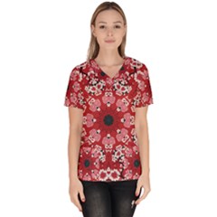 Traditional Cherry Blossom  Women s V-neck Scrub Top