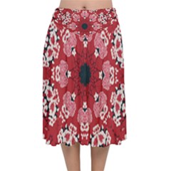 Traditional Cherry Blossom  Velvet Flared Midi Skirt