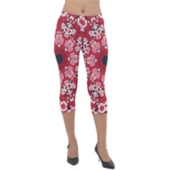 Traditional Cherry Blossom  Lightweight Velour Capri Leggings 