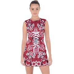 Traditional Cherry Blossom  Lace Up Front Bodycon Dress