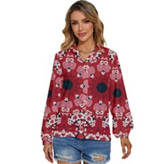 Traditional Cherry Blossom  Women s Long Sleeve Button Down Shirt