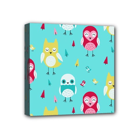 Owls Owl Bird Cute Animal Art Vector  Pattern Colorful Mini Canvas 4  X 4  (stretched) by Salman4z