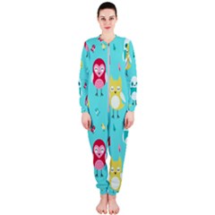 Owls Owl Bird Cute Animal Art Vector  Pattern Colorful Onepiece Jumpsuit (ladies) by Salman4z