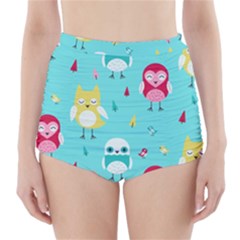 Owls Owl Bird Cute Animal Art Vector  Pattern Colorful High-waisted Bikini Bottoms by Salman4z