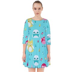 Owls Owl Bird Cute Animal Art Vector  Pattern Colorful Smock Dress