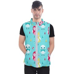 Owls Owl Bird Cute Animal Art Vector  Pattern Colorful Men s Puffer Vest by Salman4z