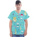 Owls Owl Bird Cute Animal Art Vector  Pattern Colorful Men s V-Neck Scrub Top View1