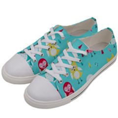 Owls Owl Bird Cute Animal Art Vector  Pattern Colorful Women s Low Top Canvas Sneakers by Salman4z