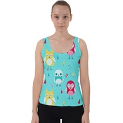 Owls Owl Bird Cute Animal Art Vector  Pattern Colorful Velvet Tank Top by Salman4z