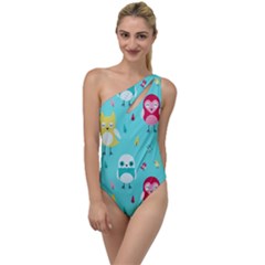 Owls Owl Bird Cute Animal Art Vector  Pattern Colorful To One Side Swimsuit by Salman4z