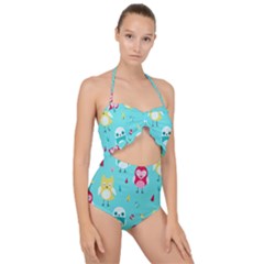 Owls Owl Bird Cute Animal Art Vector  Pattern Colorful Scallop Top Cut Out Swimsuit by Salman4z