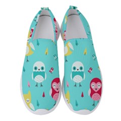 Owls Owl Bird Cute Animal Art Vector  Pattern Colorful Women s Slip On Sneakers by Salman4z