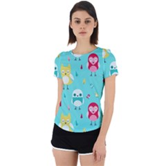 Owls Owl Bird Cute Animal Art Vector  Pattern Colorful Back Cut Out Sport Tee by Salman4z