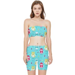 Owls Owl Bird Cute Animal Art Vector  Pattern Colorful Stretch Shorts And Tube Top Set by Salman4z