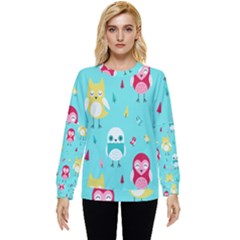 Owls Owl Bird Cute Animal Art Vector  Pattern Colorful Hidden Pocket Sweatshirt by Salman4z