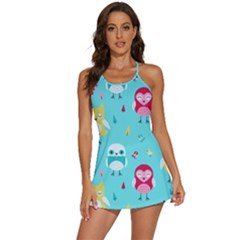 Owls Owl Bird Cute Animal Art Vector  Pattern Colorful 2-in-1 Flare Activity Dress by Salman4z