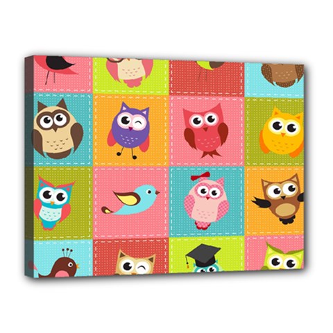 Owls Pattern Abstract Art Vector Cartoon Canvas 16  X 12  (stretched) by Salman4z