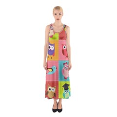 Owls Pattern Abstract Art Vector Cartoon Sleeveless Maxi Dress by Salman4z