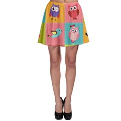 Owls Pattern Abstract Art Vector Cartoon Skater Skirt by Salman4z