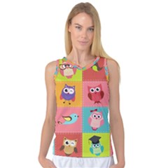 Owls Pattern Abstract Art Vector Cartoon Women s Basketball Tank Top by Salman4z