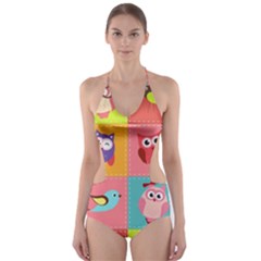 Owls Pattern Abstract Art Vector Cartoon Cut-out One Piece Swimsuit by Salman4z