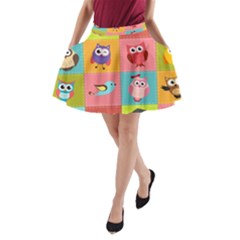 Owls Pattern Abstract Art Vector Cartoon A-line Pocket Skirt by Salman4z