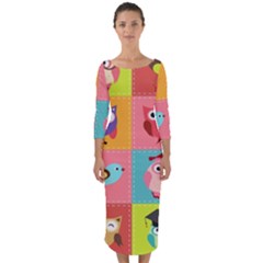 Owls Pattern Abstract Art Vector Cartoon Quarter Sleeve Midi Bodycon Dress by Salman4z